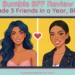 Smartphone interface showing a Bumble BFF app match notification, with text overlay reading "Bumble BFF Review: I Made 3 Friends in a Year, BUT..." and the website "myfemspiration.com" displayed at the bottom