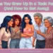 An illustration of a woman standing with her arms crossed and a fed-up expression, showing she has outgrown her family, while they stand around her yelling and casting her as the scapegoat. The image includes overlaid text that reads: "Signs You Grew Up in a Toxic Family (And How to Get Away)" and "myfemspiration.com".
